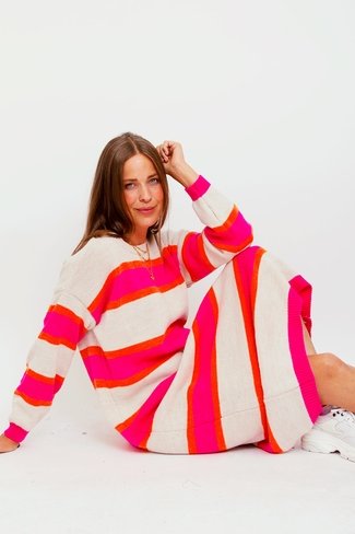 Striped Sweater Dress Beige Mix Sweet Like You