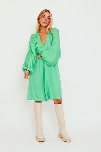 Ruffle Satin Dress Green Sweet Like You