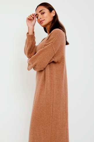 Knitted Alpaca Sweater Dress Brown Sweet Like You