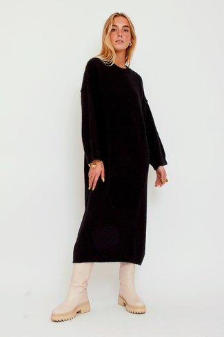 Knitted Alpaca Sweater Dress Black Sweet Like You