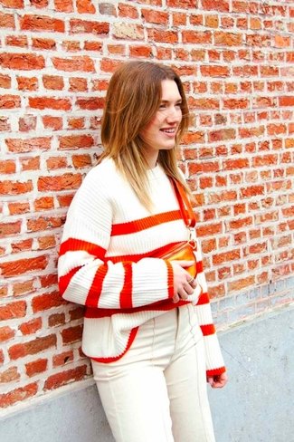 Slfbloomie Striped Sweater Orange Selected Femme
