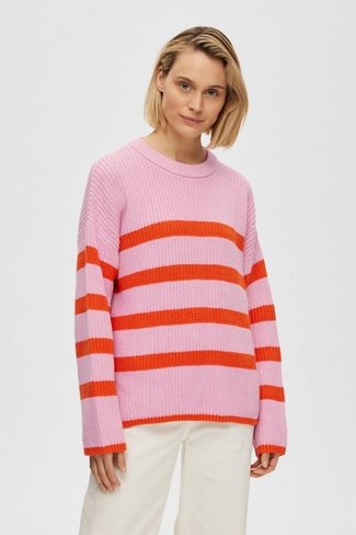 Slfbloomie Striped Sweater Orange/ Pink Selected Femme