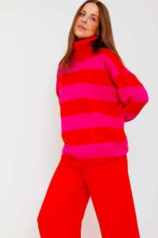 Striped Turtleneck Sweater Orange/ Pink Sweet Like You