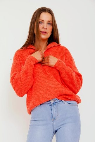 Relaxed Zipper Sweater Orange Sweet Like You