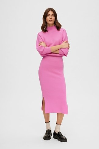 Slfmerle Knitted Midi Skirt Pink Selected Femme