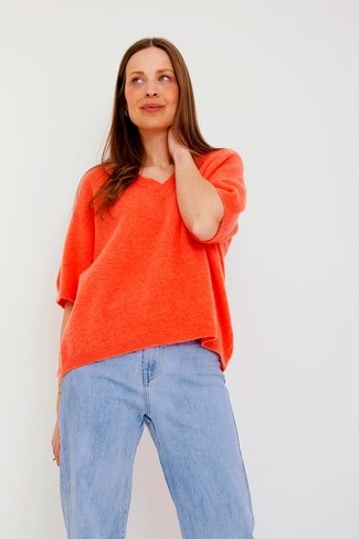 Short Sleeved V-Neck Sweater Orange Sweet Like You