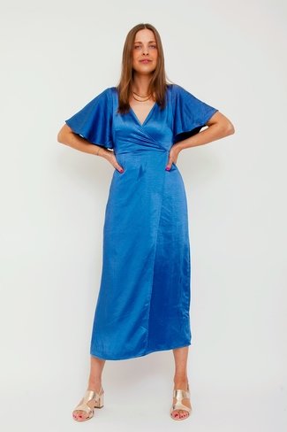 Visateeny Satin Midi Dress Blue Vila