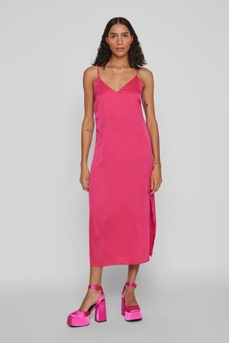 Viellette Singlet Satin Dress Pink Vila