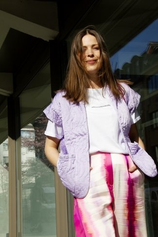 Sleeveless Satin Quilted Jacket Lilac Sweet Like You