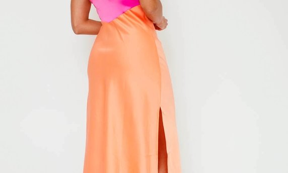 Yasdotteablock Midi Dress Orange Fuchsia Yas - Product - Sienna