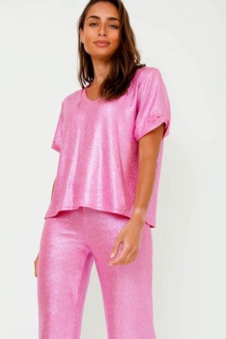 Metallic Lurex T-Shirt Pink Sweet Like You