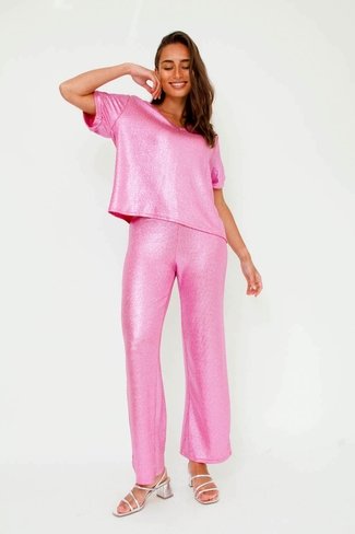Metallic Lurex Pants Pink Sweet Like You