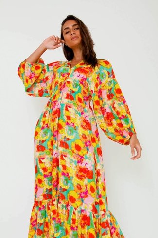 Floral Smock Dress Yellow/ Green Mix Sweet Like You
