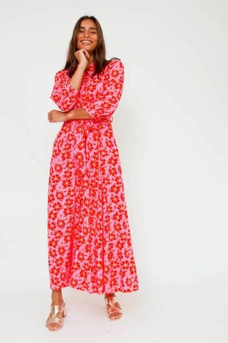 Floral 3/4 Sleeve Maxi Dress Red/ Pink Sweet Like You