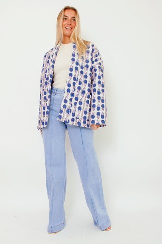Quilted Bohemian Bomber Jacket Blue Sweet Like You