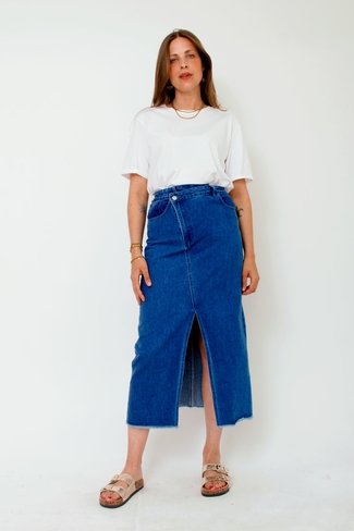 Assymetrical Denim Jeans Skirt Blue Sweet Like You