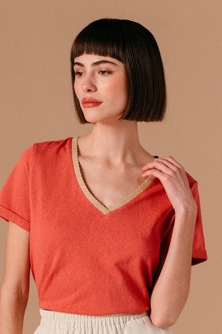 Legend Lurex T-Shirt Top Coral Rose Grace and Mila