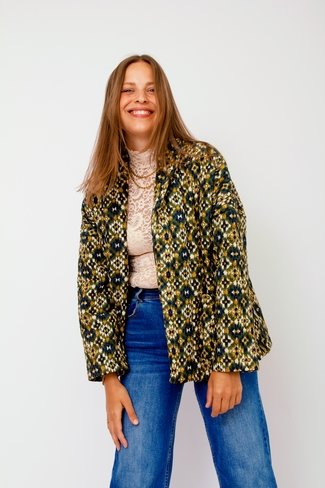 Quilted Cotton Printed Jacket Khaki Mix Sweet Like You