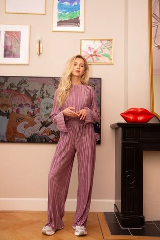 Sofia Plisse Pants Purple Studio Amaya