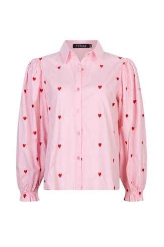 Balloon Sleeve Cindy Hearts Blouse Soft Pink Red Ydence