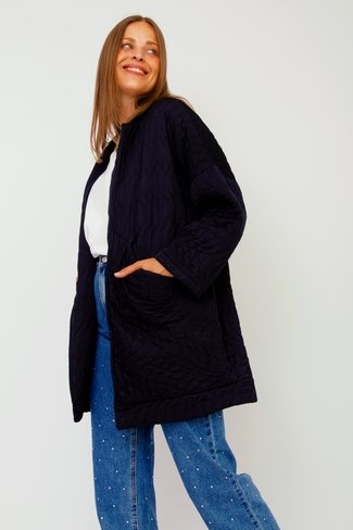 Satin Quilted Midi Jacket Navy Blue Sweet Like You