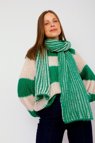 Ava Striped Sweater Set with Scarf Green White Sweet Like You