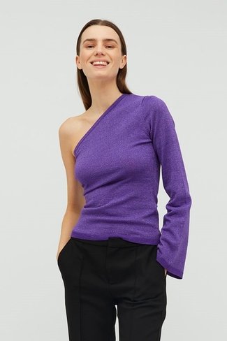 Aino One Shoulder Lurex Sweater Prism Violet Purple MbyM
