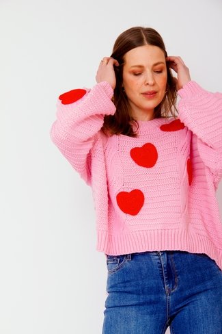 Knitted Hearts Sweater Pink Sweet Like You