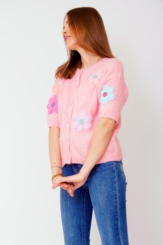 Short Flower Buttoned Cardigan Pink Sweet Like You