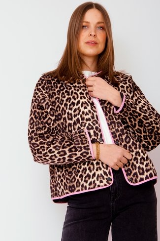 Pink Trim Leopard Quilted Jacket Brown Mix Sweet Like You