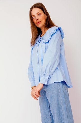 Wide Collar Blouse Blue Sweet Like You