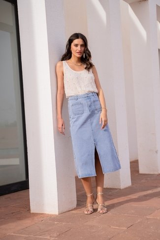 Jeanne Midi Jeans Denim Skirt Blue Sweet Like You